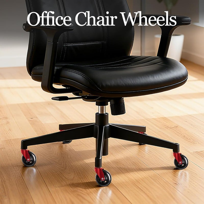 TESUMI Red Office Chair Wheels 3" Inch Roller Blade Rubber Wheels Caster Replacement, 11mm Universal Fit Stem Heavy Duty Quiet Gaming Desk Chair Caster Wheels for Hardwood Floor Carpet - Set of 5 - Image 2